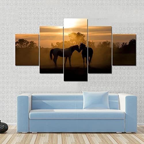 Leinwand Gemälde Pferd Tierwelt 150 X 100 Cm 5 Stück Wall Art Malerei Tapeten Poster Print Wohnzimmer Schlafzimmer Esszimmer Büro Kinderzimmer Home Decor Kunstwerk -3A8Y/F0I2-