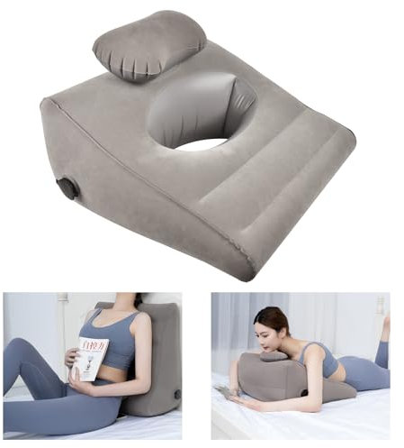 Jerylota Aufblasbares Kopfkissen, Liegekissen, komprimierbares Lesekissen mit aufblasbarem Beutel, Bettkeilkissen zum Lesen, Schlafen, Trainieren, Kinn- und Nackenstütze