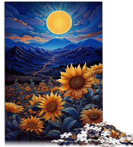 Spielzeug-Puzzle Sonnenblumen unter Nachtlicht, 1000-teiliges Puzzle, Holzpuzzle, Familienspiel, Stressabbau, schwieriges Herausforderungspuzzle, 1000 Teile (50 x 75 cm)