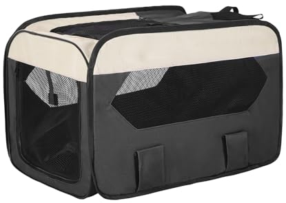 Zusammenklappbare Hundetransportbox für Reisen und Zuhause, 600D Wasserdichtes Gewebe, Tragbare und Faltbare Tierbox, Belüfteter Auto-Tierträger für Katzen und Hunde, Hundezelt(Schwarz,M-60*35*35)