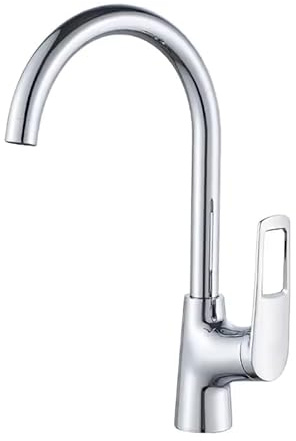 Maycon HE-209-CR - Rubinetto da cucina con doccetta estraibile, miscelatore girevole a 360° in ottone, rubinetteria lavello cucina, finitura cromata, acqua fredda e calda, beccuccio C