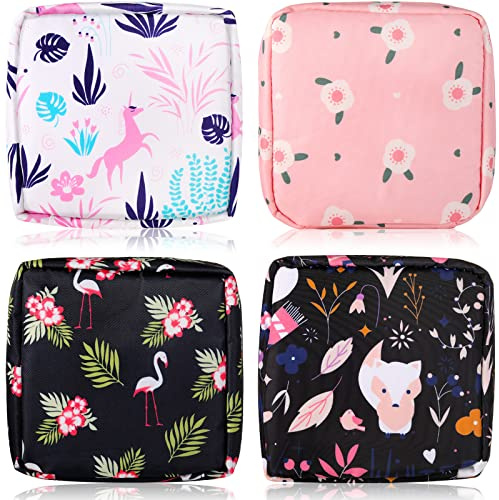 Bulyoou 4 Pack Portable Sanitary Napkin Storage Bags, Back to School Gift