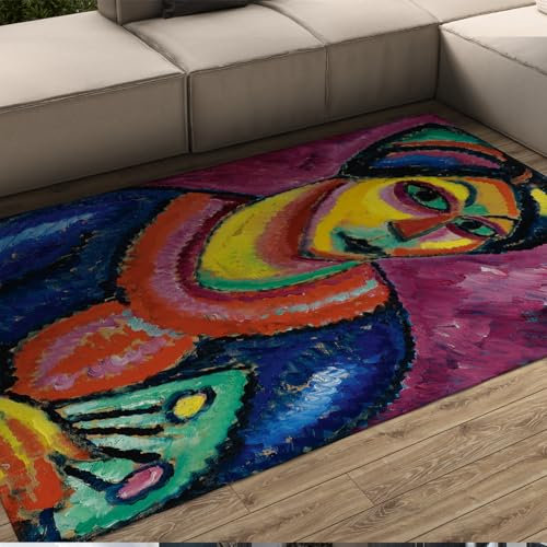 LANDERSION Retro Area Teppiche Abstrakter Teppich Einzigartiges Design Portrait Fußmatte Rutschfester maschinenwaschbarer Teppich für Wohnzimmer Büro Terrasse 100x150cm