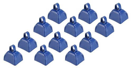 Kuhglocken-Geräuschmacher, Kuhglocken für Sportveranstaltungen mit Griff, 12 Stück, 7,6 Cm, Blaues Metall, Kuhglocken-Geräuschmacher, Blaue Kuhglocke für Sportveranstaltungen,