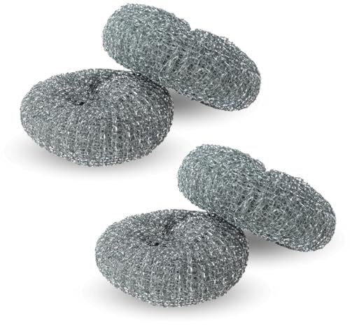 PARENCE.- Set di 4 spugne in metallo - 10 cm di diametro - perfette per pulizie pesanti - 4 pezzi