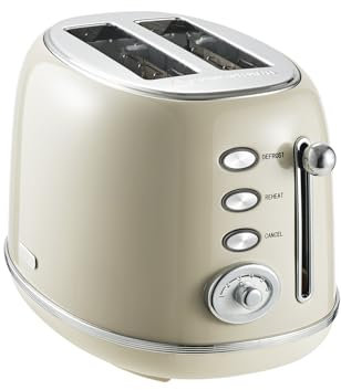 Wiltal Tostapane Retrò 2 Fette in Acciaio Inox – Tosta Pane Compatto con Scalda Pane, 6 Livelli, Funzione Scongelamento e Riscaldamento, Espulsione Automatica, Design Vintage Beige Elegante