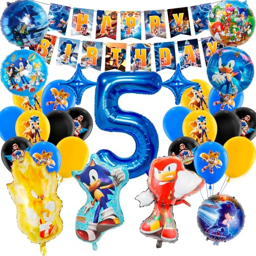 Heartsking Geburtstagsdeko 5 Jahre, Cartoon Luftballon Kindergeburtstag Deko Geburtstag, Kinder Party Deko, Tortendeko, Folienballon, Happy Birthday Banner für Jungen, Mädchen, Kinder, Thema Party
