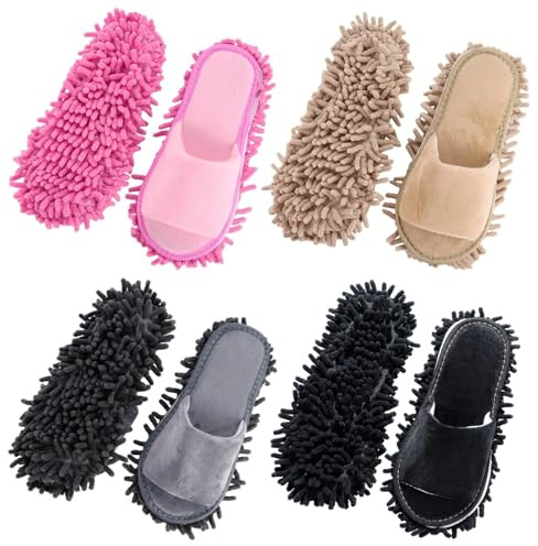 YOFAPA 4 par tvättbara mopp tofflor, chenille mopp för män kvinnor, golvrengöring absorberande tofflor, högpresterande dammborttagning, vardagsrum sovrum badrum
