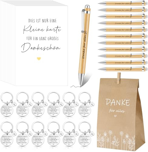 Sinmoe 12 Dankeschön Geschenkset für Kollegen Danke für Alles Geschenktüte mit Holzklammern Kugelschreiber Schlüsselanhänger Grußkarte für Team Abschied(Manchmal vergisst du DASS du großartig bist)