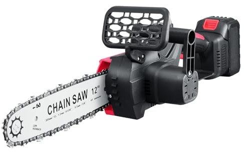 Mini Chainsaw Cordless, Powerful 12 Inch Battery Chainsaws with 2 Chains, Handheld Small Chain Saw for Wood Cutting Tree Trimming Gardening, Red