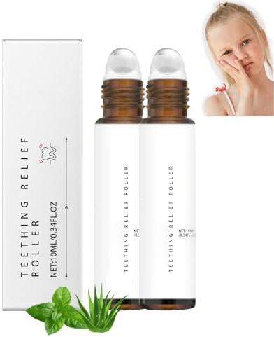 Zahnungshilfe Baby Zahnungsroller,2025 Neue Natürliche Zahnpflege,Zahnen-Öl Roller Schmerzlinderung Zahnschmerzen,Zahnen Massage Roller Beruhigendes Öl(2 Stück)