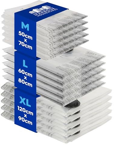 Harbour Housewares Vacuum Storage Bags - 3 Sizes - White - Pack of 15 Heavy Duty Reusable Plastic Clothes Duvet Bedding Travel Moving Packing Suction Space Saver Organiser Zip Lock Luggage Bag