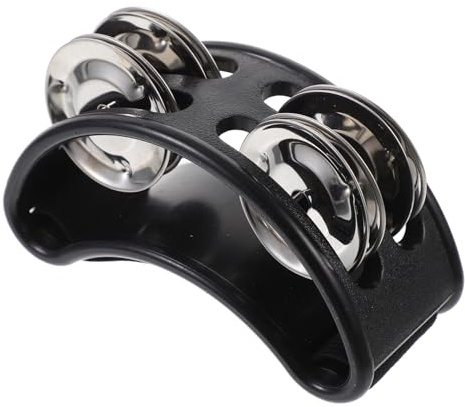 Fußtamburin Fußperkussionsinstrument mit 2 Satz Vernickelter Metallglöckchen | Elastisches Nylonband, Passt über Fuß, Schwarz, Abs und Metall Nylon Ausführung, für Jam Sessions und Akustische Satz