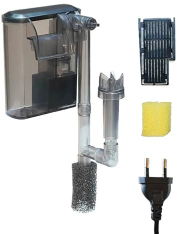 VANSUKY 3-in-1 Nano-Aquariumfilter – Hängefilter für bis zu 15L (bis 30 cm) | Einstellbarer Durchfluss, Oberflächenskimmer, Ersatz-Aktivkohle & Bio-Schwamm
