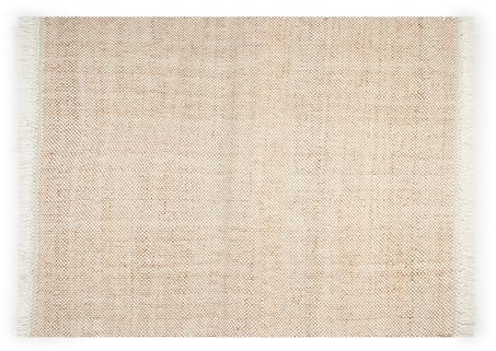 Elegant Floors® Jute-Wolle Teppich Natur | Handgefertigtes Boho Wohnaccessoire mit Fransen im Skandi Stil | Moderner Wohnzimmer Teppich für Boden Deko und Läufer | 40x60 cm