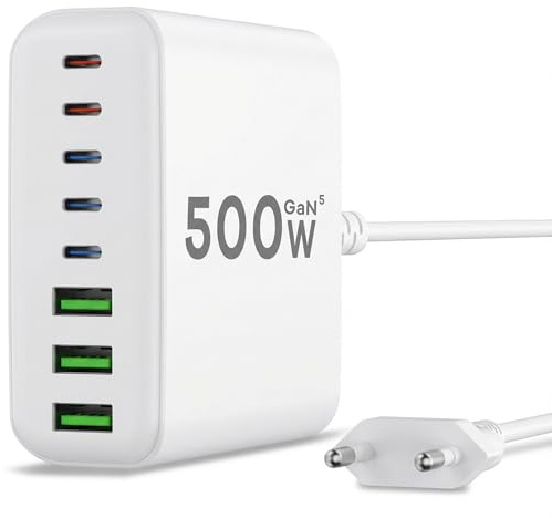 500W USB C Ladegerät Mehrfach, GaN V 8 Ports USB Ladegerät Mehrfach, 500W 8-Port Schnellladegerät Kompatibel mit MacBook Pro/Air, iPad Pro/Air, iPhone, Android etc
