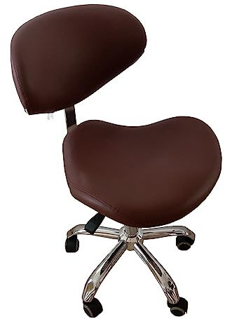 Sadelpall Sadelpall På Hjul med Rygg, Kraftig Medicinsk Rullstol, 45-57 Cm Justerbar Hydraulisk Sadelstol för Tandtatuering(Dark brown)