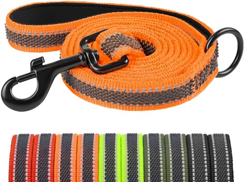 X XBEN Hundkoppel, 20 mm – 1,2 m robust reflekterande koppel med vadderat handtag, träningskoppel för valpar, små, medelstora och stora hundar, med mjuka gummitrådar, orange