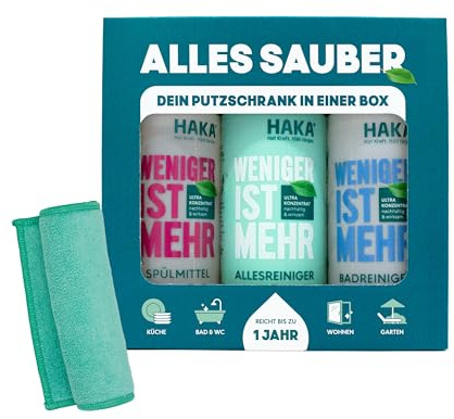 HAKA Reiniger-Set, für Boden, Küche & Bad, 3x 475ml inkl. Mikrofaser-Tuch