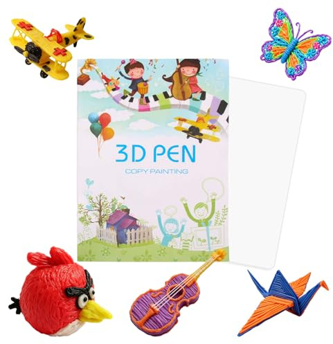 3D Pen Drawing Book with 40 Reusable Patterns, Thick Paper Templates and Transparent Sheet for Tracing, 3D Printing Stencils for Pens, Graffiti Art Teaching Tools, Creative Gift for Beginners