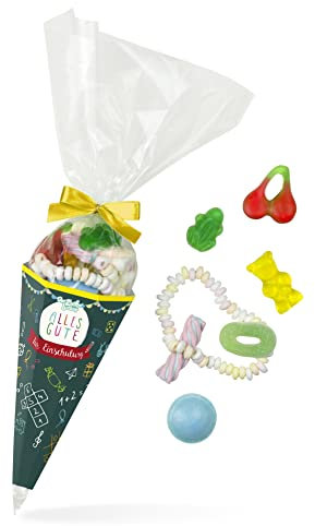 Zuckertüte Einschulung – bunte Schul-Tüte mit toller Süßigkeiten-Mischung, schönes Geschenk zum ersten Schultag