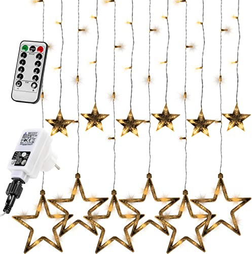 VOLTRONIC LED Lichtervorhang, innen und außen, IP44, Modell- und Farbwahl, 12 Sterne 150 LEDs, warmweiß, Fernbedienung