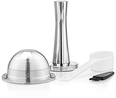 Stainless Steel Reusable V ertuo Coffee Capsule, Metal Refillable Coffee Pod Brewing Espresso 70ML/2.4OZ(SMALL), N-espresso V-ertuoline Reusable Coffee Pod Compatible With GCA1,ENV135, 1 Pod 1 Tamper
