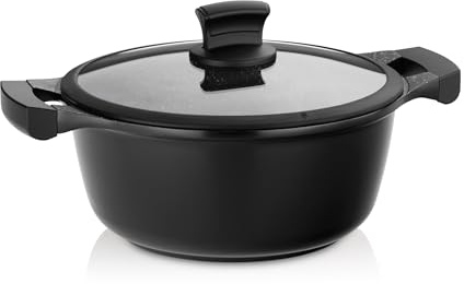 Kela 12219, kastrull med glaslock, non-stick-beläggning, aluminium, lämplig för induktionshällar, 3,5 liter, 24 cm i diameter, stjärna nio, 3,5 liter, aluminium, svart