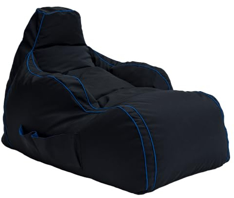 Game Over Videospiel Sitzsack Liegestuhl | Wohnzimmer | Seitentaschen für Controller | Headset-Halter | Hergestellt in Großbritannien | Ergonomisches Design für Entspannte Spieler (Cerulean Blitz)