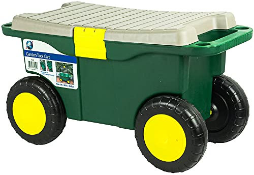 DENNY Gardeners Wheeled Tool Cart and Seat - 55cm x 29.5cm x 26.5cm - Green