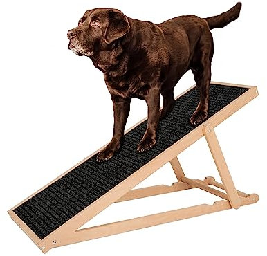Holtaz Hunderampe Katzen Rampe Hundetreppe für Bett oder Sofa Klappbar aus Holz Petwalk Hundeleiter Auffahrrampe für Haustiere mit Anti-rutsch Einsatz Naturel