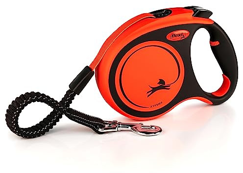 flexi® Xtreme L Gurt 5 m schwarz, extrem beißfester oranger Gurt, extra robuste Roll-Leine für Hunde bis 65 kg