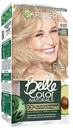 Garnier Colorazione Permanente Belle Color Naturals, Per un Colore Luminoso fino a 8 settimane, Senza ammoniaca al 90% di Origine Naturale, Biondo Chiarissimo Naturale 9.01