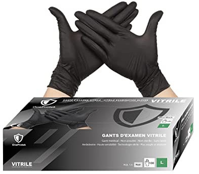 OneProtek - Guantes desechables negro de vitrilo (mezcla de nitrilo y vinilo) - 100 PCS/Caja - Talla L - Sin látex sin polvo - Resistentes y multiusos, protección contra los productos químicos