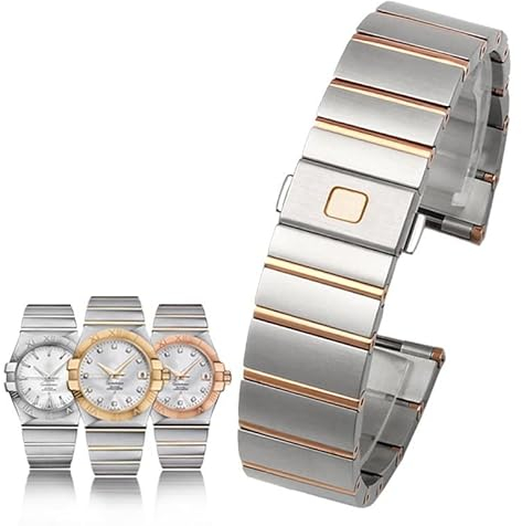 CYSUE Für Omega Stahlband Sternbild Double Eagle Series Stahlarmband Herren Damen Uhrenkette 17 mm 23 mm 25 mm (Farbe: Silber Roségold, Größe: 23 mm)