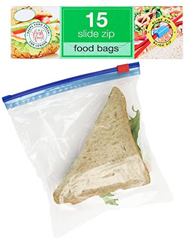 15 All Purpose Food Bags, 1L Resealable Sliding Zip Bags, BPA free, Tight Seal, Perfect for Keeping Produce Fresh, Freezing, Transporting and Organisation (1 Pack)