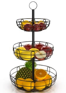 Bomclap Fruktkorg i 3 våningar för utrymmesbesparing, frukt-etagère stående moderna fruktskålar, metallfruktkorgar för frukt, tårta, godis, grönsaker (3-vånings fruktkorg)