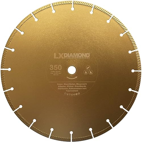 LXDIAMOND Diamant-Trennscheibe 350mm x 20,0mm - geeignet für Beton Stahlbeton Granitborde Klinker Kalksandstein hart - Diamantscheibe 350 mm in Premium Qualität