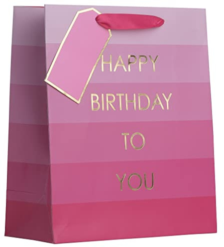 Design By Violet Happy Birthday Girl Pink Occassions Gift Bag With Gift Tag Made From Recycled Board Medium