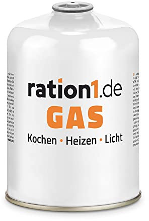 Gaskartusche 450 g von ration1, EN 417 Gewinde Schraubkartusche, Ventilkartusche mit Schraubverschluss, Butankartusche mit Gewinde für Notfall oder Camping