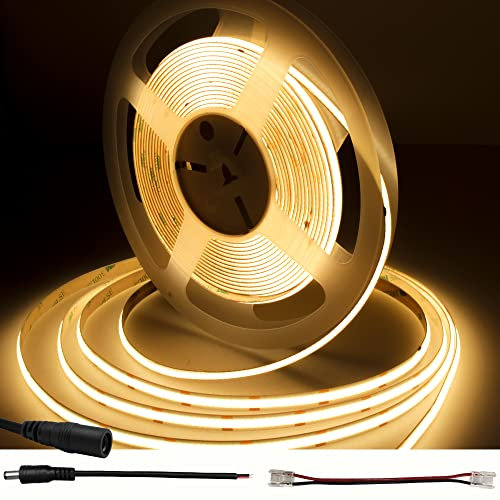 TTWAY Striscia LED COB 10 Metri 2700K, DC24V Strisce LED con 384LED/M, CRI 90+, larghezza 8 mm, LED Striscia Bianco Caldo per la decorazione della camera da letto (alimentatore non incluso)