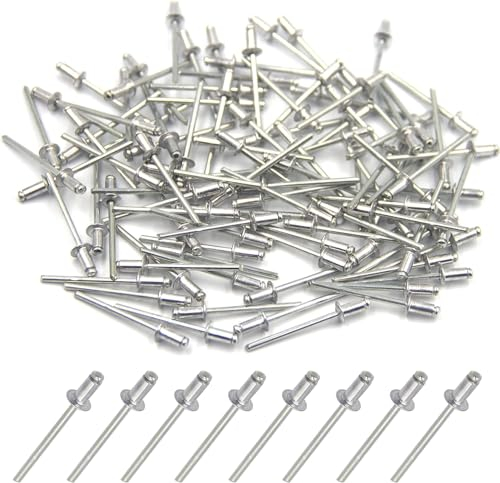 BESTYCHAO Remaches ciegos de aluminio de 4 mm x 8 mm, 100 unidades, color plateado
