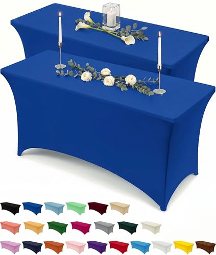 Utopia Kitchen Spandex Tischdecke 2er-Pack [4FT, Blau] Enge, Passgenaue, Waschbar und Faltenfrei Tischdecke Outdoor für Veranstaltung, Hochzeit, Bankett & Partys [122Lx76Wx76H] cm