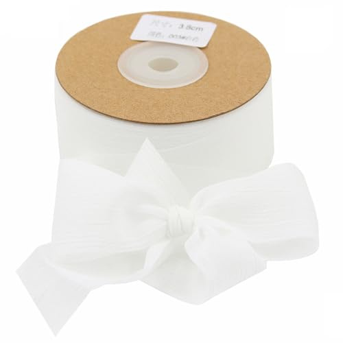 WDZGX Ribbons Schleifenbänder Geschenkband Ribbon Geschenk Band Weiß Breit | 3.8cm Schleifenband Seidenbänder Seidenband Chiffon Hochzeit Tüllband Chiffonband Stoff Dünn Satinband Breites Tüll Hochzeits