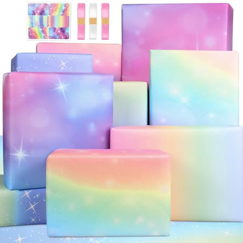 Geschenkpapier für Mädchen und Frauen zum Geburtstag - Naturrosa und Lilafarben, elegant für Valentinstag und Hochzeit mit Etiketten und Band