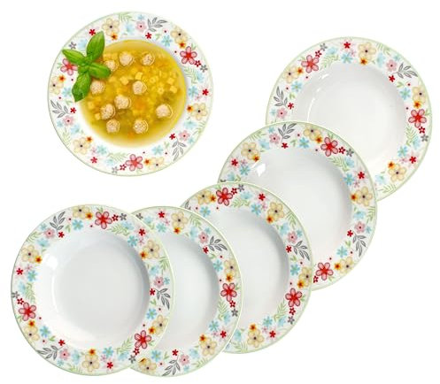 MamboCat Set di 6 Piatti Fondi Variant Fiorellino, Piatti Rotondi Colorati in Porcellana, Profondi, per 6 Persone, per Colazione, Pranzo e Cena