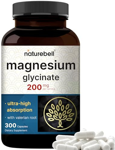 Pure Magnesium Glycinate for Sleep, 200mg with Valerian Root, 300 Capsules | 100% Chelated & Purified Mineral Supplement – Ultra High Absorption – Non-GMO, Gluten Free