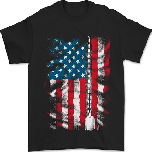 USA Dog Tags American Military Veteran Army Herren-T-Shirt, 100 % Baumwolle, Schwarz , S