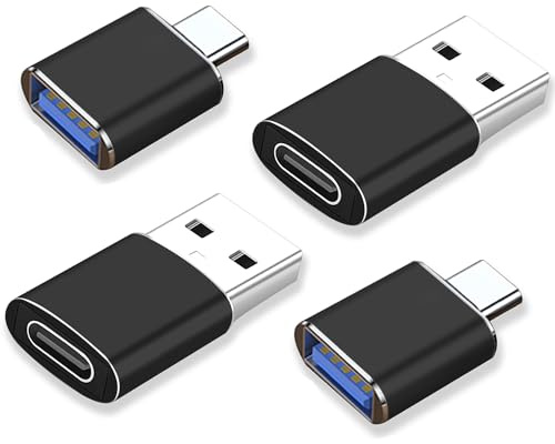 La Brodée 4 Stück USB C Adapter, Type-C auf USB OTG-Adapter mit Galaxy Google PC MacBook Kompatibel mit Laptop/Strom/Auto/Smartphone/Kopfhörer/Bank/Hubs/Mikrofon/iPad 10 Air 4 5 usw (Schwarz)