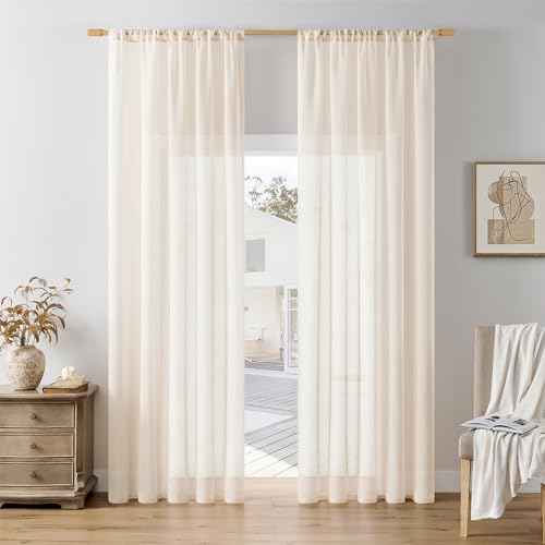 Softalker Stores Gardinen Wohnzimmer Modern Vorhänge mit Schlaufen Vorhang Weiß Gardine Schlafzimmer Ösenvorhang 225 cm Lang Fertiggardinen 140 cm Breit Sheer Curtains & Drapes, 2er Set